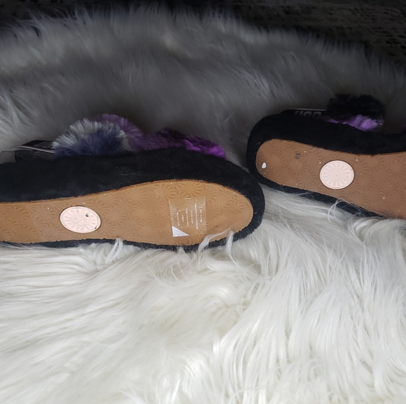 🥿Ugg Oh Yeah Fluff Yeah Black Purple Pink Tie-Dye Fur Slides Slippers 10 - Picture 6 of 8